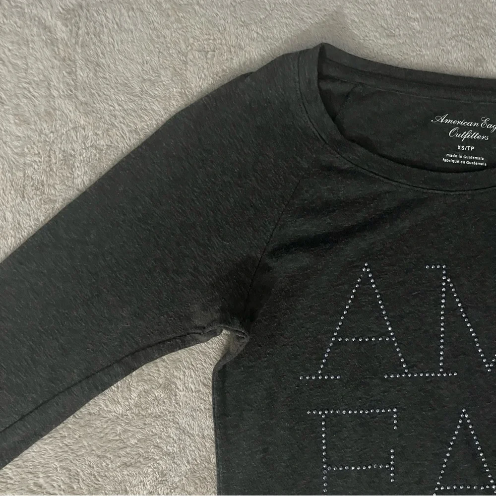 American Eagle Gray Logo Tee Three Quarter Sleeve Fitted Tee size XS - Picture 3 of 7